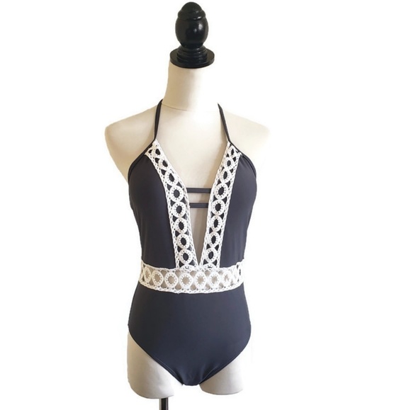 Cupshe Other - Cupshe Deep V Lace Trim One Piece Swimsuit